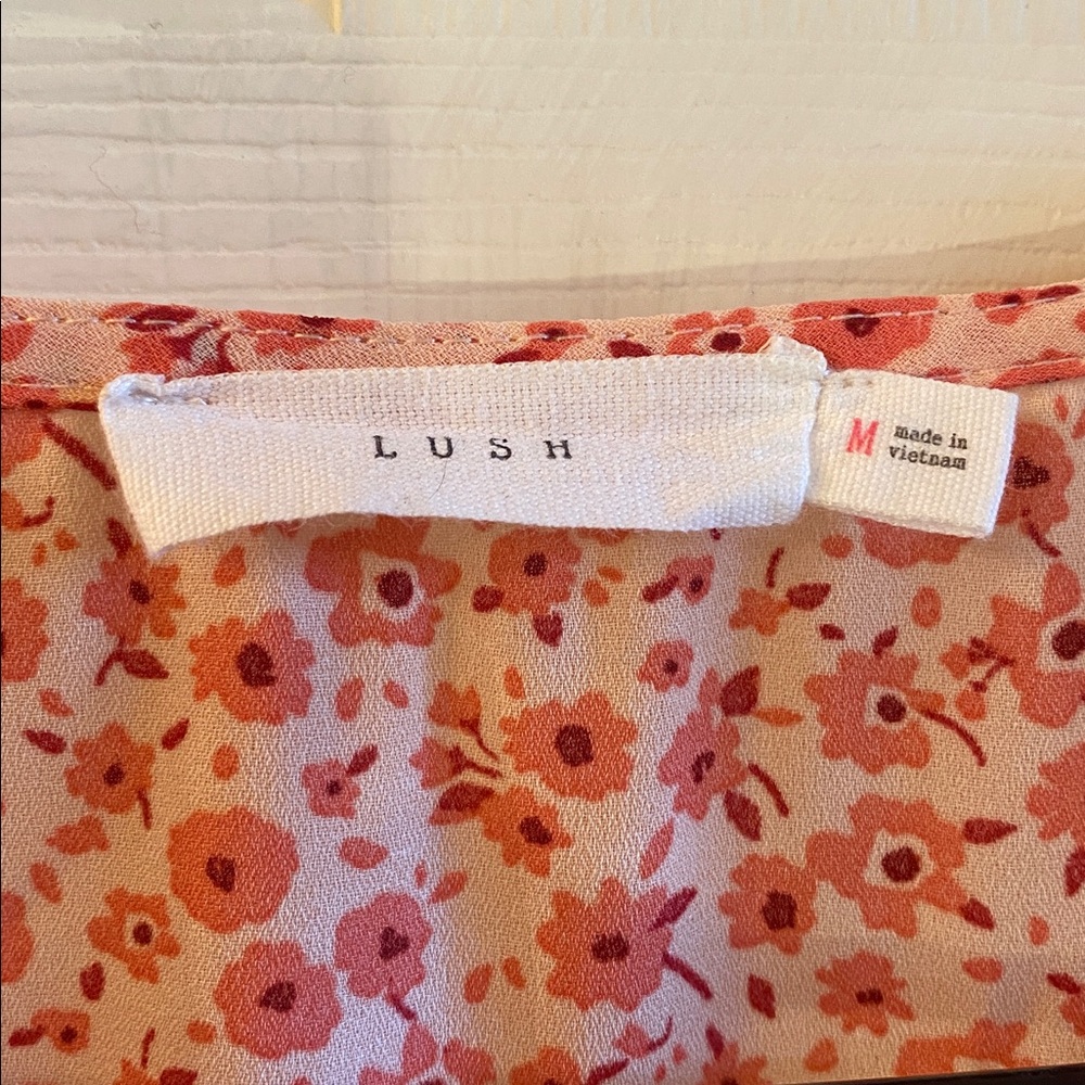Lush Pink Peach Coral Floral Ruffle Blouse - Picture 11 of 12